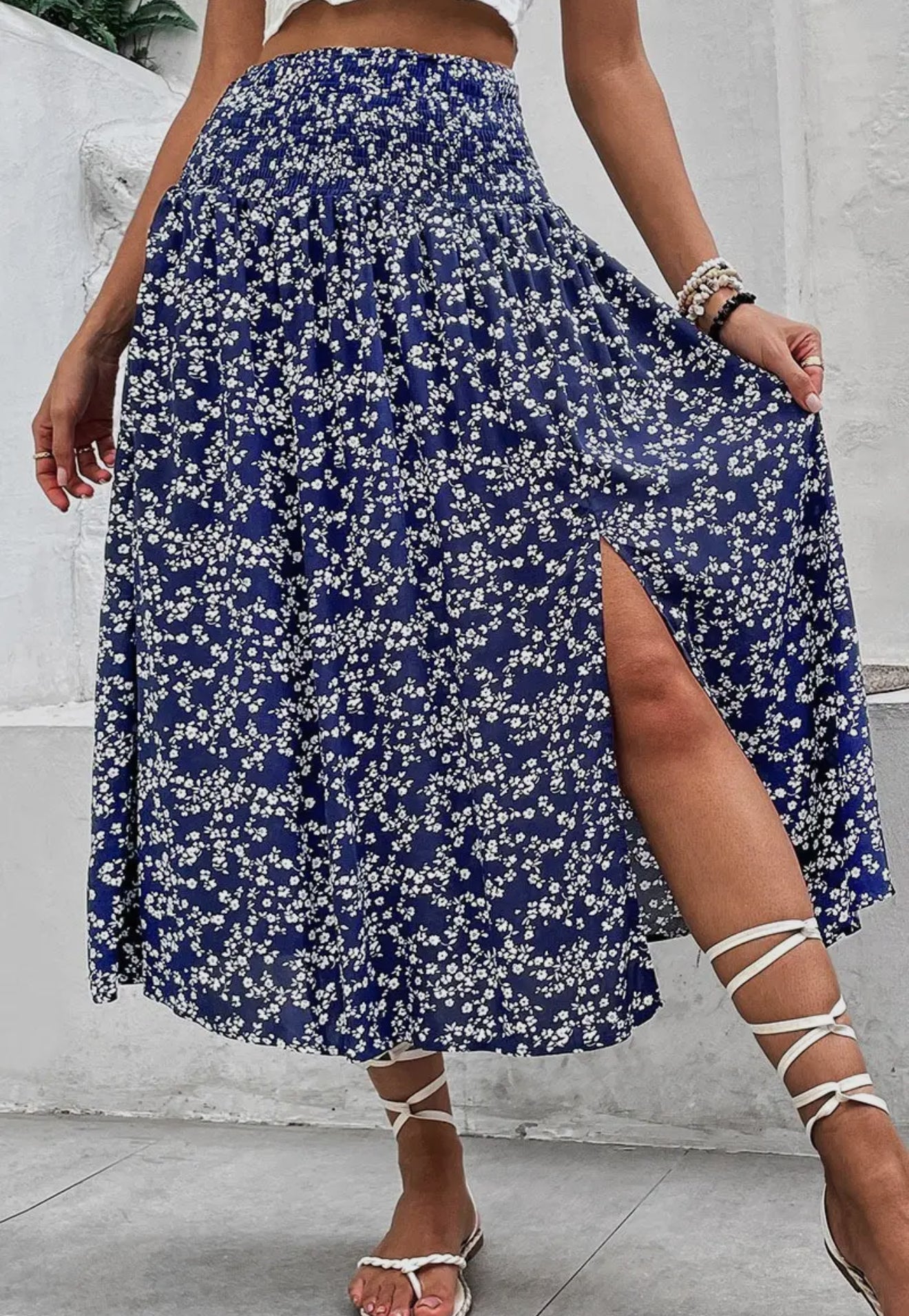 PRE ORDER Navy Smocked Floral Skirt