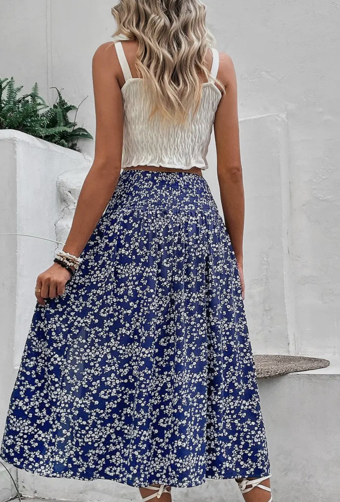 PRE ORDER Navy Smocked Floral Skirt