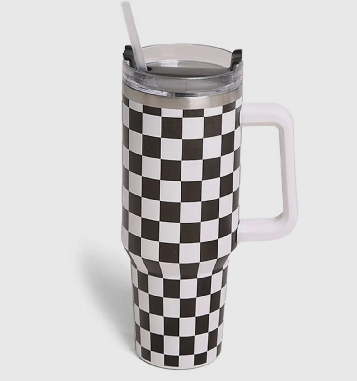 Black & White Checkered 40 Oz Tumbler