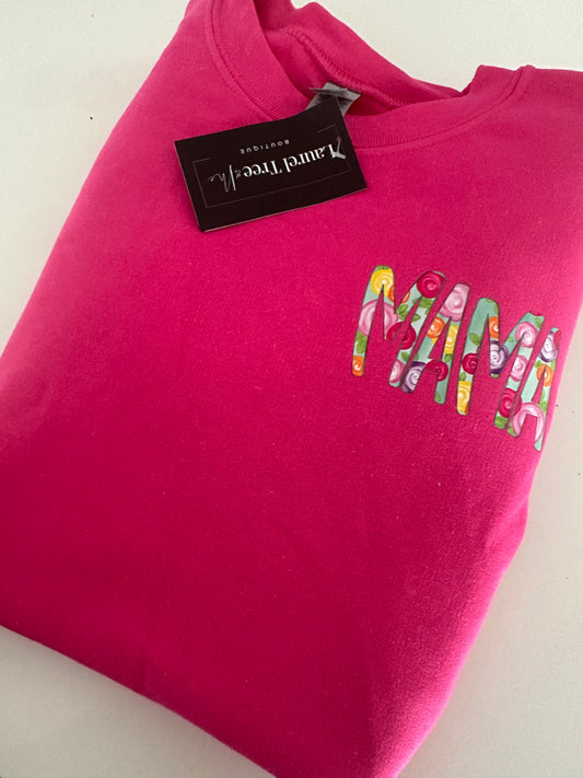 Mama pink peony crew pullover (small)