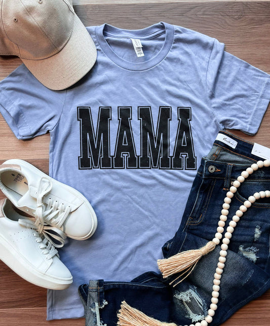 Distressed MAMA graphic tee-blue