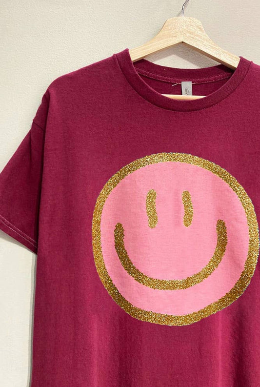 Wine Smiley Face Oversized Tee