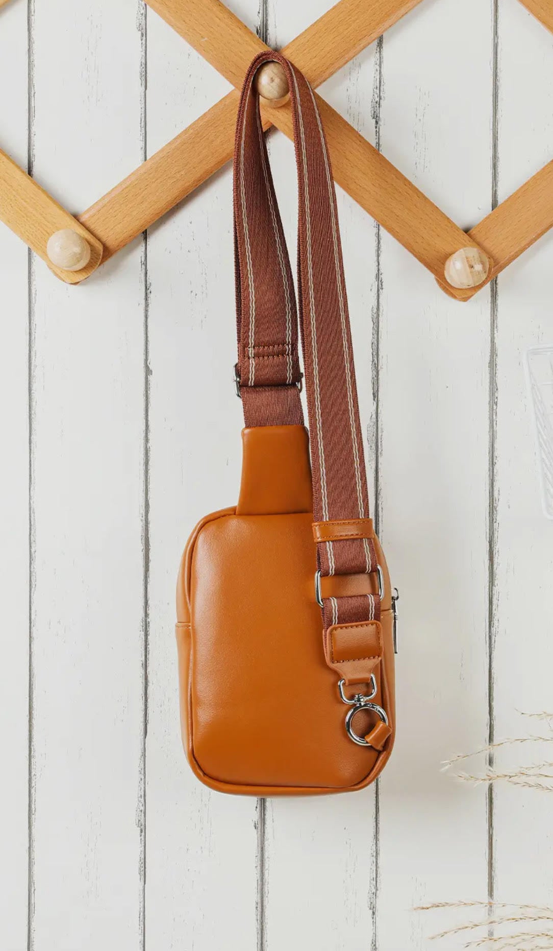 Cognac Faux Leather Crossbody Bag