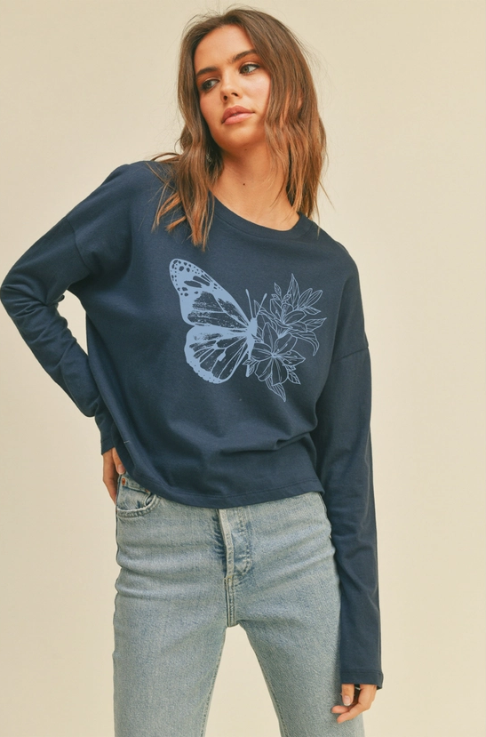 Butterfly Floral- French Navy