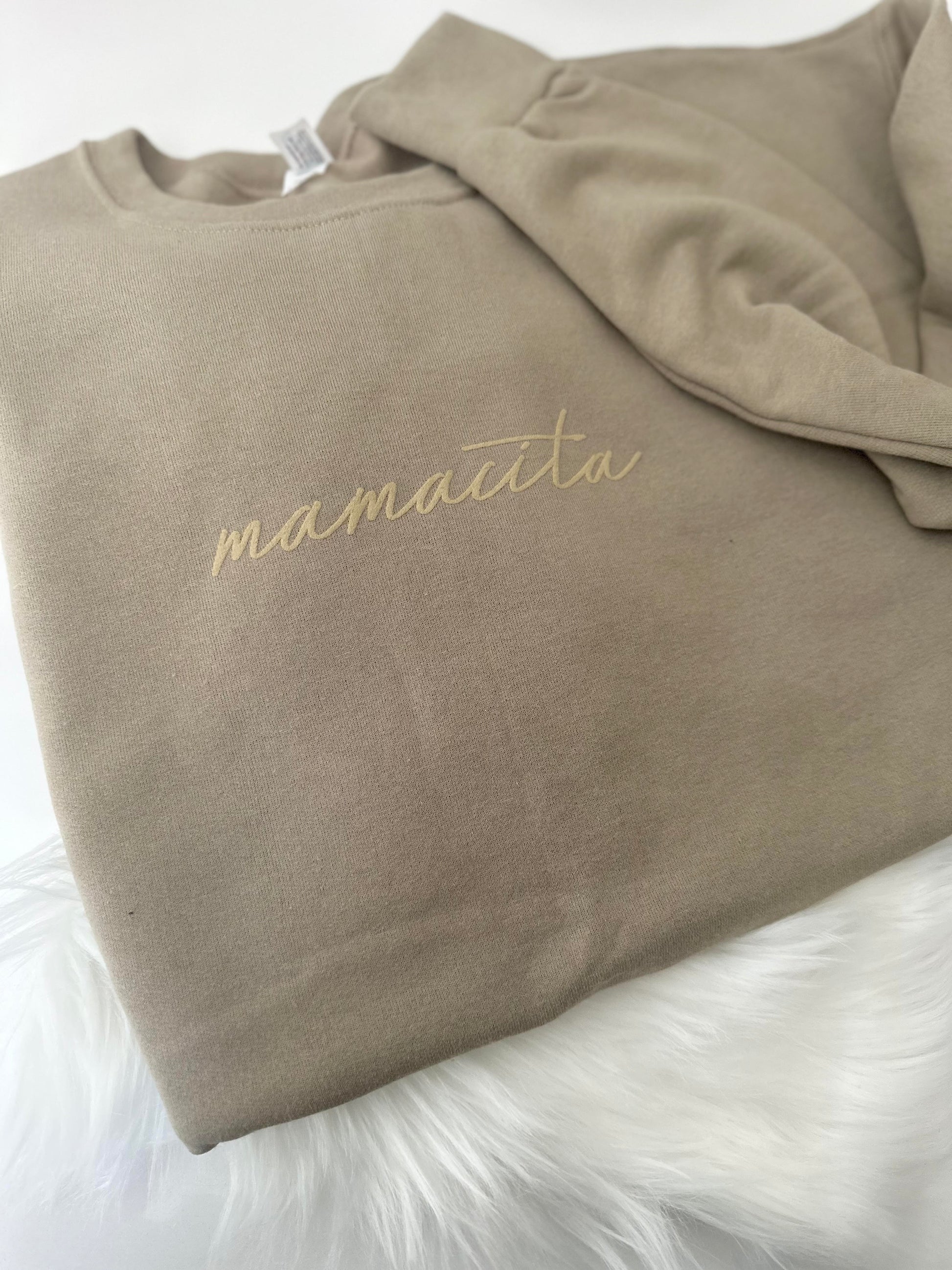 Mamacita unisex tan cream suede fleece pullover