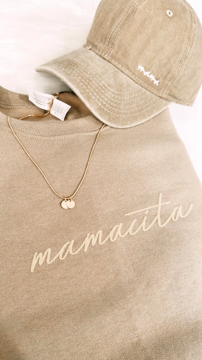 Mamacita- Unisex Khaki Suede Print Pullover Sweatshirt