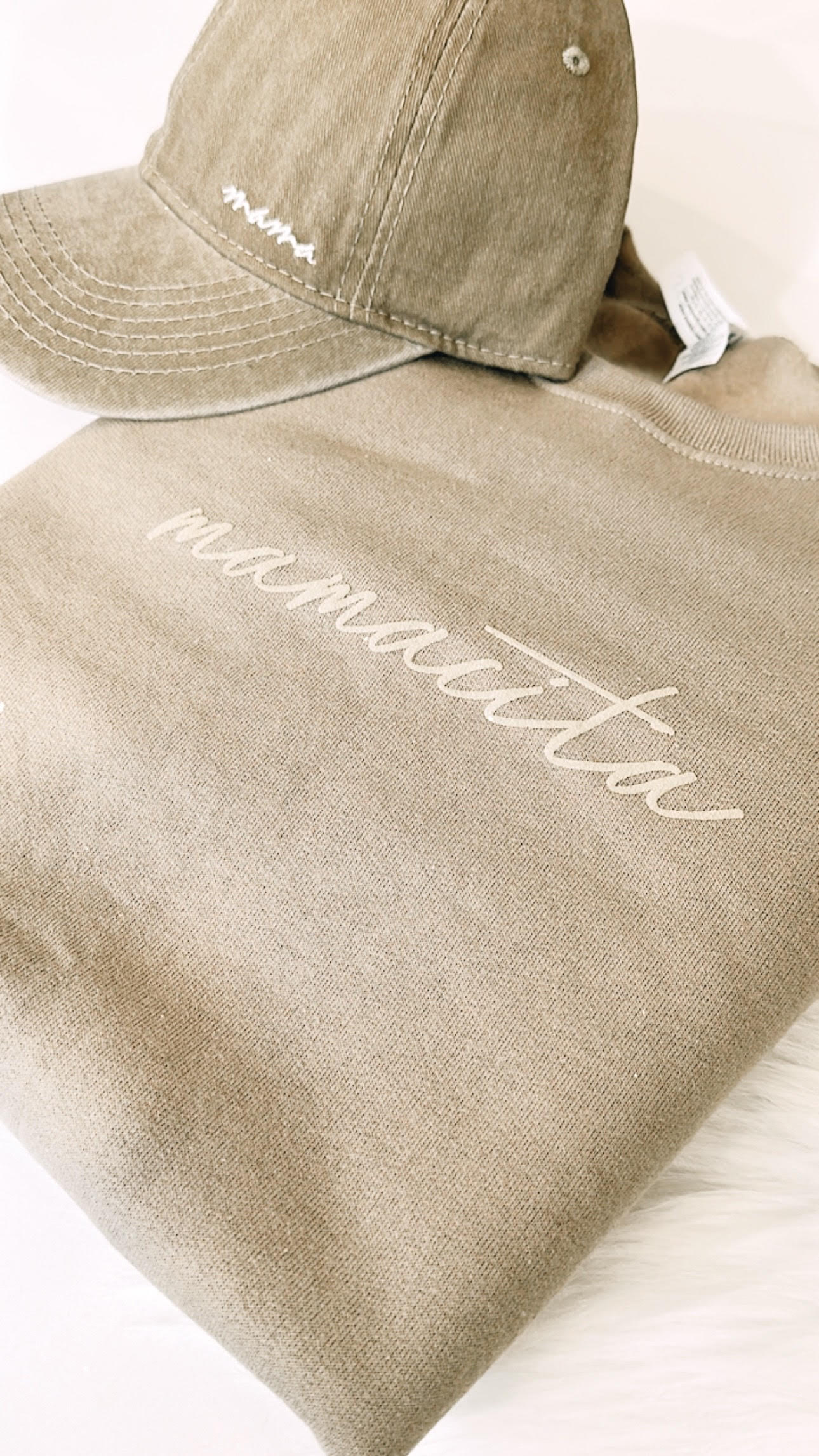 Mamacita- Unisex Khaki Suede Print Pullover Sweatshirt