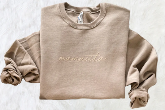 Mamacita- Unisex Khaki Suede Print Pullover Sweatshirt